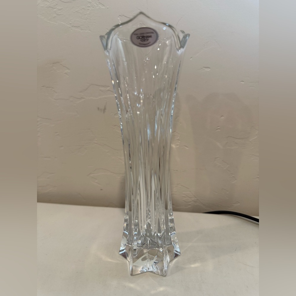 Vintage Gorham Crystal Vase Lotus Flower Full Lead Crystal W Germany 8.5” Estate